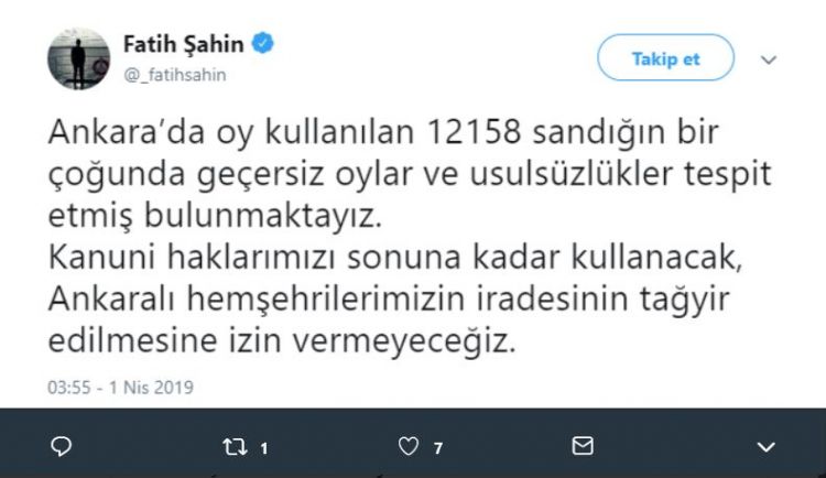 AK Parti Ankara Sonuçlarına İtiraz. Fatih Şahin