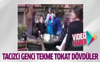 Genç kızlar, tacizci olduğu iddia edilen genci dövdü