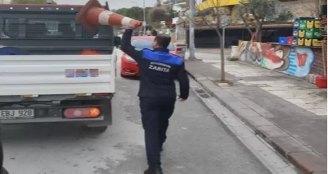 Denizli’de zabıta ekiplerinden kaldırım işgallerine sıkı takip