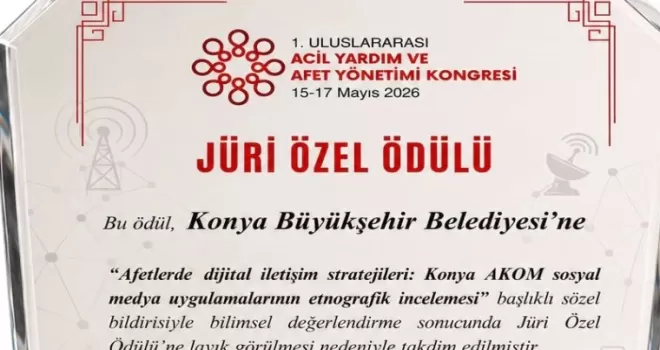 Konya AKOM’a uluslararası kongreden jüri özel ödülü